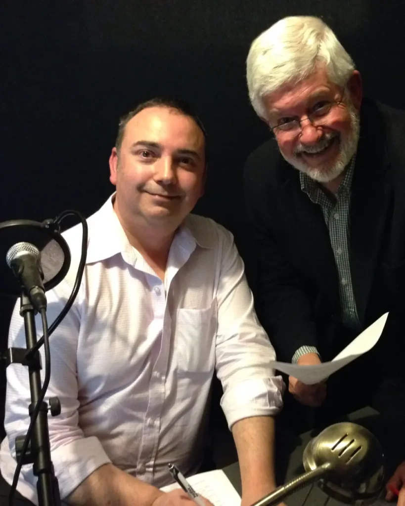 Steve Davis and Keith Conlon preparing notes for The Adelaide Show Podcast