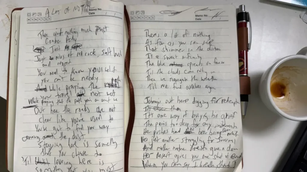 The original notebook writings as Steve Davis wrote A Lot Of Nothing